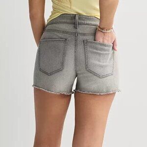 NWT SO Denim Ash Grey Wash Low-Rise Midi Shorts sz 17 Juniors or 12/14 Large